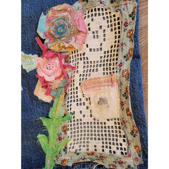 Ooak upcycled patchwork boho Hippie jean skirt size 16 xlg denim - Picture 7 of 12